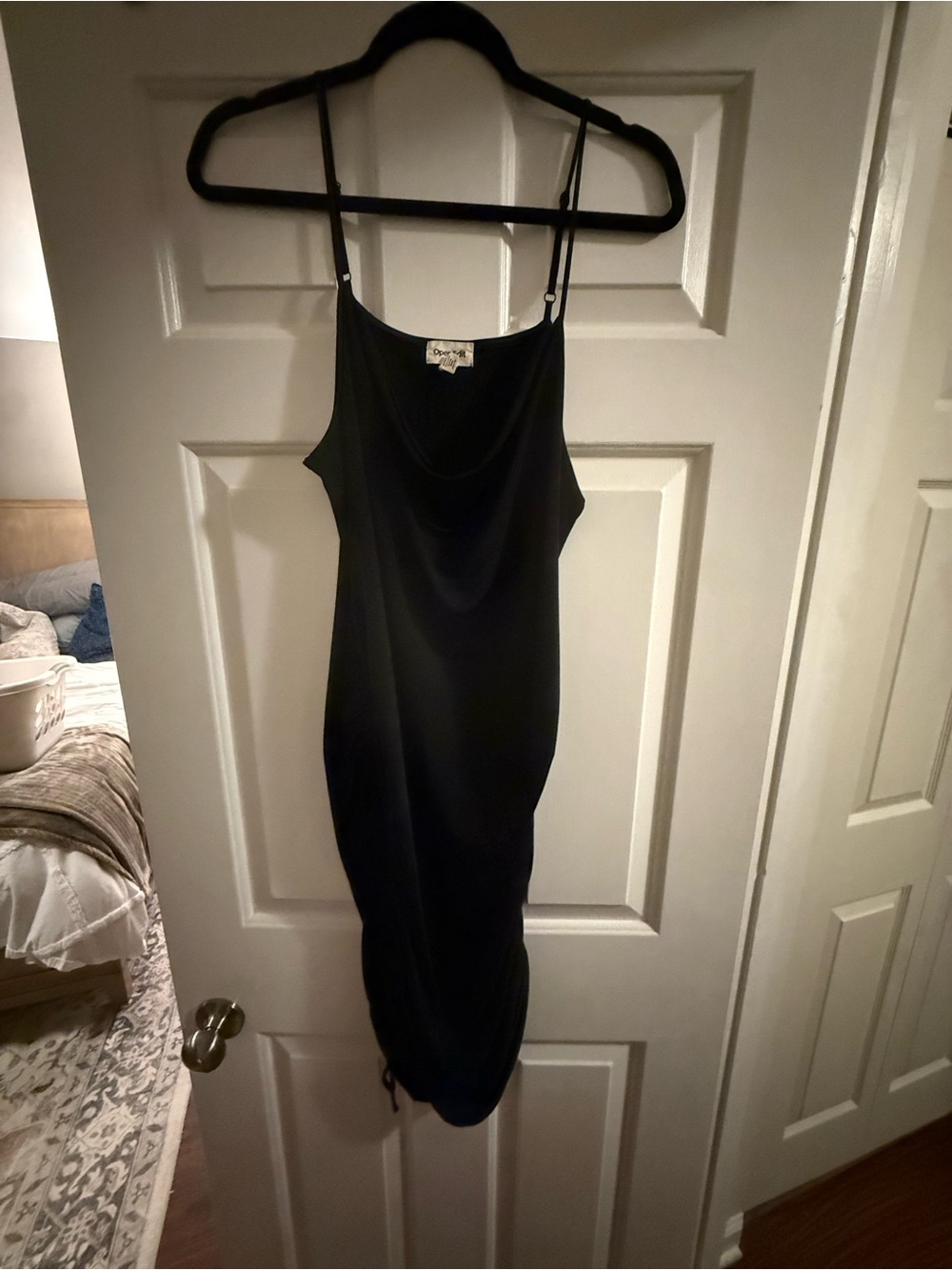 Open edit Black rouche Dress with Adjustable Straps